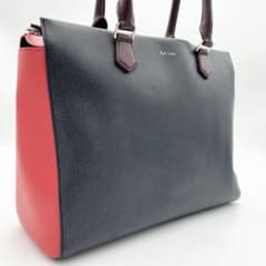 【極美品】ポールスミス　レザー トートバッグ マルチカラー 　メンズ　レディース 極美ポールスミス A4◎ カラーブロック トートバッグ レザー ネイビー