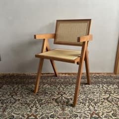 ピエールジャンヌレ リプロダクト 木製アームチェア ラタン編み