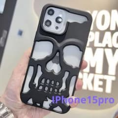 iPhone15pro 耐衝撃 高放熱性 スマホ ケース スカル ブラック 黒のサムネイル