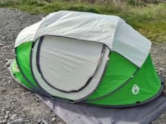 Excellent condition Coleman 2P Pop-Up Tent, Green, 2-person capacity.