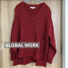 GLOBAL WORK Vネックニット レッド M - 4