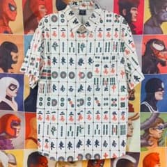 ■麻雀牌■ シャツ 総柄 白 新品 メンズ 春夏 L XL 2XL モード 半袖のサムネイル