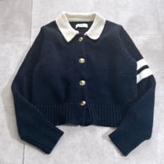 極美品✨ アダムエロペ 【WEB限定】ポロニットカーディガン 紺 近年 完品 極美品✨ アダムエロペ 【WEB限定】ポロニットカーディガン 紺 近年 完