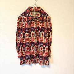 [Lala] Vintage, unique pattern, retro, all-over print knit shirt jacket, size 11