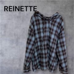 REINETTE レネット チェック柄 フード付きシャツ ブルー ブラウン　 Lのサムネイル