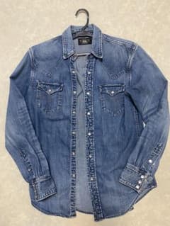 【美品】RRL デニムウエスタンシャツ 刺繍 ハチノス ビンテージ加工 S 美品】RRL デニムウエスタンシャツ 刺繍 ハチノス ビンテージ加工 S