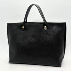 現行！超美品✨IL BISONTE トートバッグ 黒 レザー ロゴ型押し 高級感