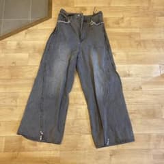 GRANCYジッパー付きワイドレッグデニムパンツ グレーのサムネイル