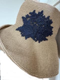 フラワー刺繍 麦わら帽子 ストローハットのサムネイル