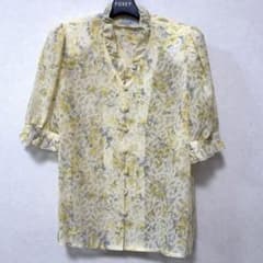 Leilian レリアン 半袖 ブラウス フリル 花柄 大人可愛い 13+