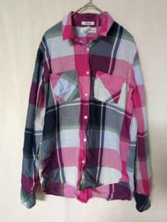 H&M L.O.G.G. チェック柄 コットンシャツ ピンク 36サイズ