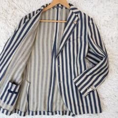 極美品/XLサイズ✨LARDINI テーラードジャケット リネン混 ストライプ