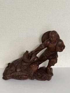 中国美術清代 豐收魚漁翁得利唐木雕 置物 縁起 物 骨董品 時代物