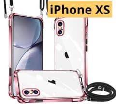 iPhone XS ケース 携帯ケース クリア ショルダー カバー ピンクのサムネイル