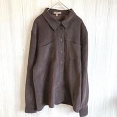 【ITEM & CO】スエード調 長袖シャツ ダークブラウン Lサイズ