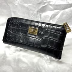 【美品】Leather Jewels 長財布 L字ファスナー クロコ型押し 黒のサムネイル