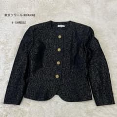 東京ソワール RIFANNE ノーカラージャケット ラメ混 バラ柄 M相当