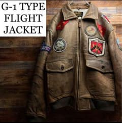 90s レザーフライトジャケット G-1 【M】 ワッペン　地図柄　A971 G-1型フライトジャケットレザージャケット茶色ブラウン本革古着地図g1
