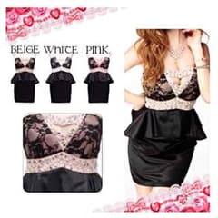 【胸元Heart♡Blackレースペプラム】人気/新品・送料無料/ミニ/ピンクのサムネイル