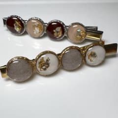 ハンドメイド レジン ヘアクリップ ニュアンス シルバー ゴールド 2本セットのサムネイル