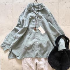 タグ付き未使用　ネストローブ　近江晒し　リネンシャツ　ブラウス　ミントグリーン タグ付き未使用 ネストローブ 近江晒し リネンシャツ ブラウス ミント