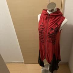 【ゴシックパンク】赤×黒のロングベスト【フード/裾レース付き】のサムネイル
