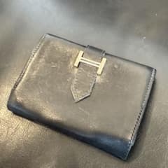 HERMES ブラックレザー 二つ折りカードケース 名刺入れ - メルカリ