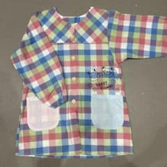 幼稚園用スモック チェック柄 ウサギ・クマ柄 M-Lのサムネイル