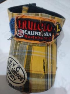 サーフデザイン ワッペン＆ダメージチェックサンバイザーイエローアメカジスタイル