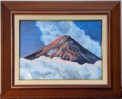 【真作】絵画　油彩4号　赤富士　雲海に映える神秘　黎明の富士　Y121 真作】絵画 油彩4号 赤富士 雲海に映える神秘 黎明の富士 Y121 - メルカリ