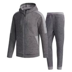 【新品・未使用】adidasクォーターニットパーカーパンツセットアップグレー Lのサムネイル