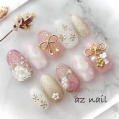 オーダー専用ピンクホワイト系 成人式卒業式和装 振袖和柄着物 ネイル