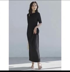 24ss アニュアンス ウエストタックドレープワンピース カットワーク 黒