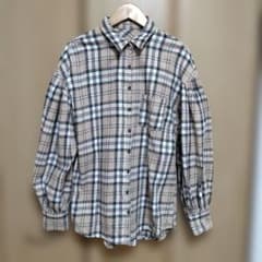 NICE CLAUP チェック柄 長袖シャツ ネルシャツ ベージュ×ブラウン