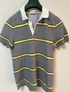 LACOSTE ポロシャツ ボーダー柄 ホワイト イエローのサムネイル