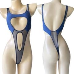 レオタード　ハイレグ　穴あき　マリンブルー×シアーブルー m66990941381_1.jpg?1757569435