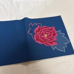 青 半幅帯 花刺繍 和装帯のサムネイル