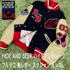 袖レザー フルデコ スタジャン ハイドアンドシーク メンズL ワッペン