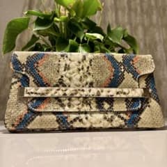 ZARA フランス購入 パイソン柄 クラッチバッグ 2室 ファスナーポケットのサムネイル
