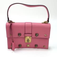 美品 GUCCI キャットヘッド スタッズ ハンドバッグ 421997 ピンク 