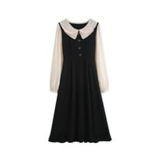 SHEIN ミルフィーユ襟 レトロガーリー バイカラーワンピース Mのサムネイル