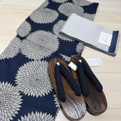 新品☆綿しじら織 丸菊大人上品な夏着物 スレンダー浴衣3点セット