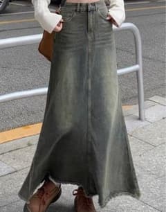オリーブグリーン デニム フレアスカートのサムネイル