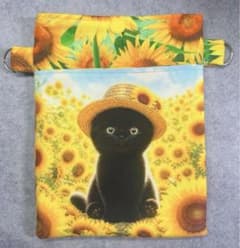 ハンドメイド 猫柄 スマホポーチ ミニショルダー 21.5×17 リバーシブル