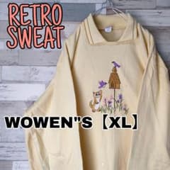 J13【RETRO SWEAT】襟付刺繍猫デザインスウェット【ウィメンズXL】