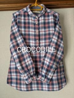 CROCODILE チェック柄 バンドカラー長袖シャツ