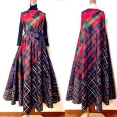 大島紬 パッチワークフレアーワンピース 着物リメイク - メルカリ