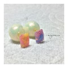 コットンパール風キャッチ×天然石風ピアス＃３５のサムネイル