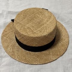 カワムラ帽子店　カンカン帽　千草　麦わら帽子 黒リボン カワムラ帽子店 カンカン帽 千草 麦わら帽子 黒リボン - メルカリ