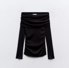 ZARA ギャザーセミシアーコットントップス ブラックSのサムネイル